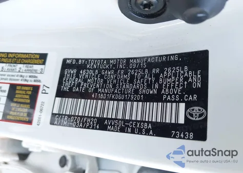 2016 Toyota Camry Hybrid Se from USA, damaged, VIN 4T1BD1FK0GU179201